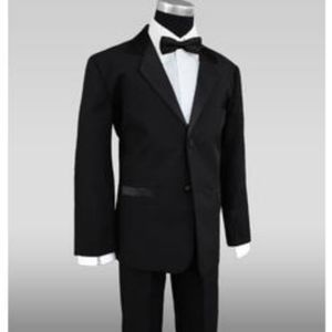 Black Bianco 6 pc Tuxedo Suit Bow Tie Vest Coat Pants Shirt Boys Sz 14